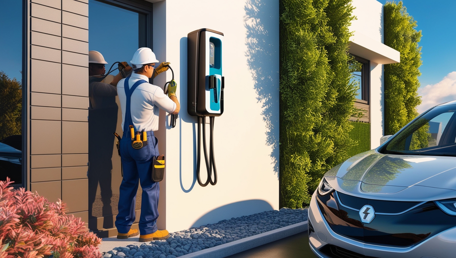 Profesional instalando un cargador eléctrico